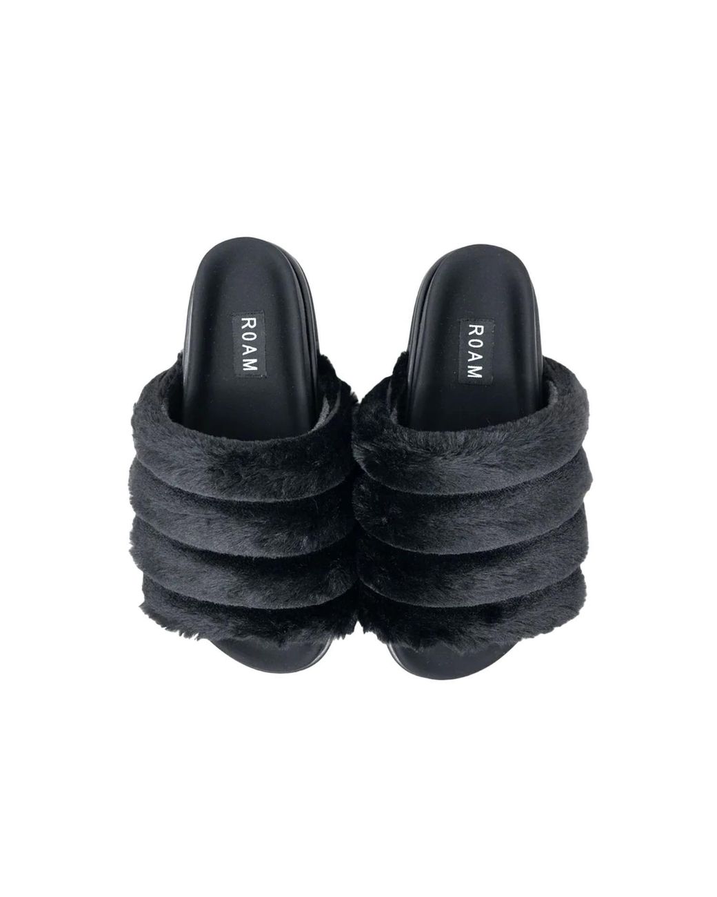 CHUNKY PLATFORM SLIPPER IN BLACK RABBIT FUR