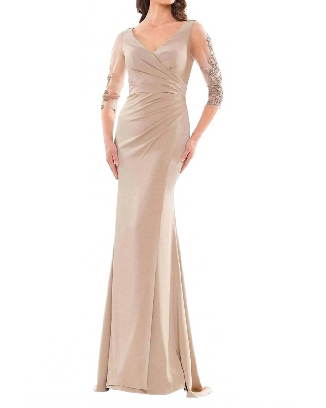 Marsoni by Colors Quarter Sleeve Lace Formal Gown in Natural | Lyst