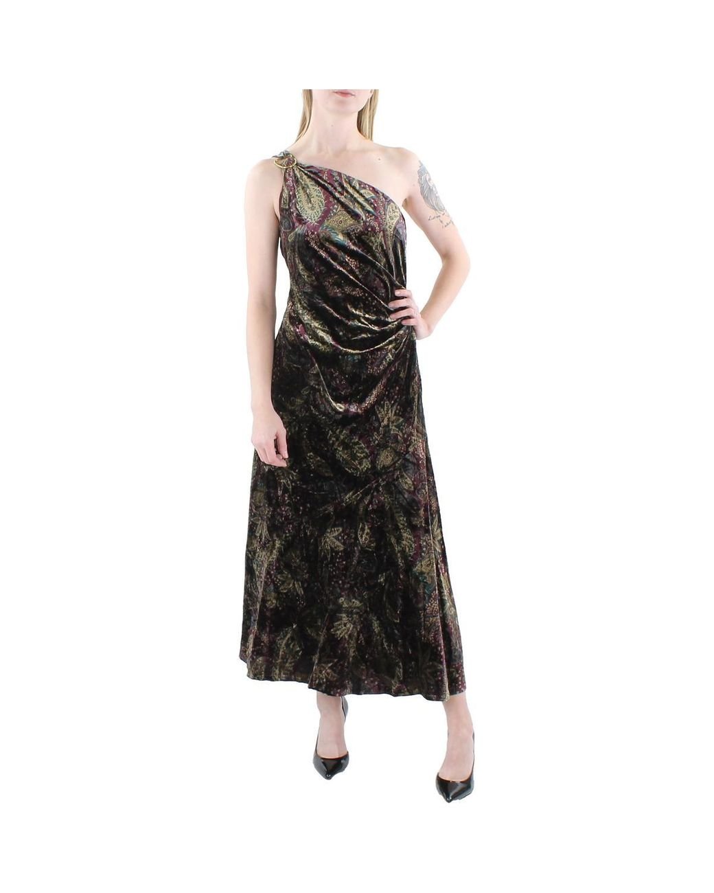 Ralph Lauren Velvet Long Cocktail And Party Dress in Black | Lyst