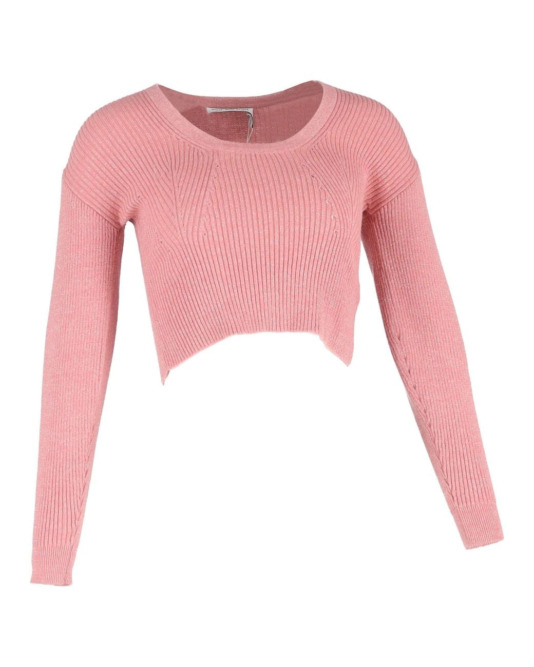 Self-Portrait Pink Ribbed Cropped Sweater