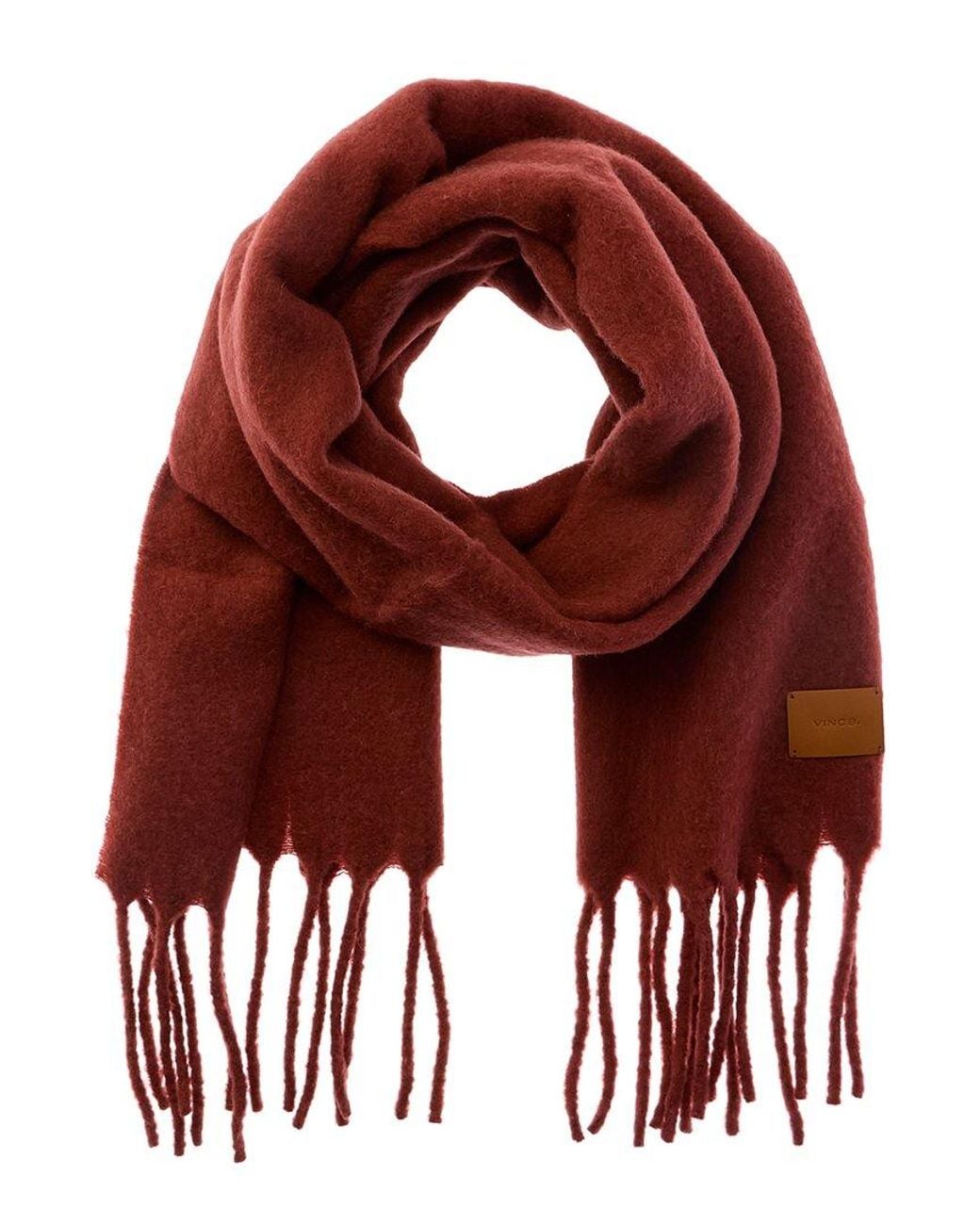 Vince Red Lofty Solid Leather-Trim Wool & Alpaca-Blend Scarf