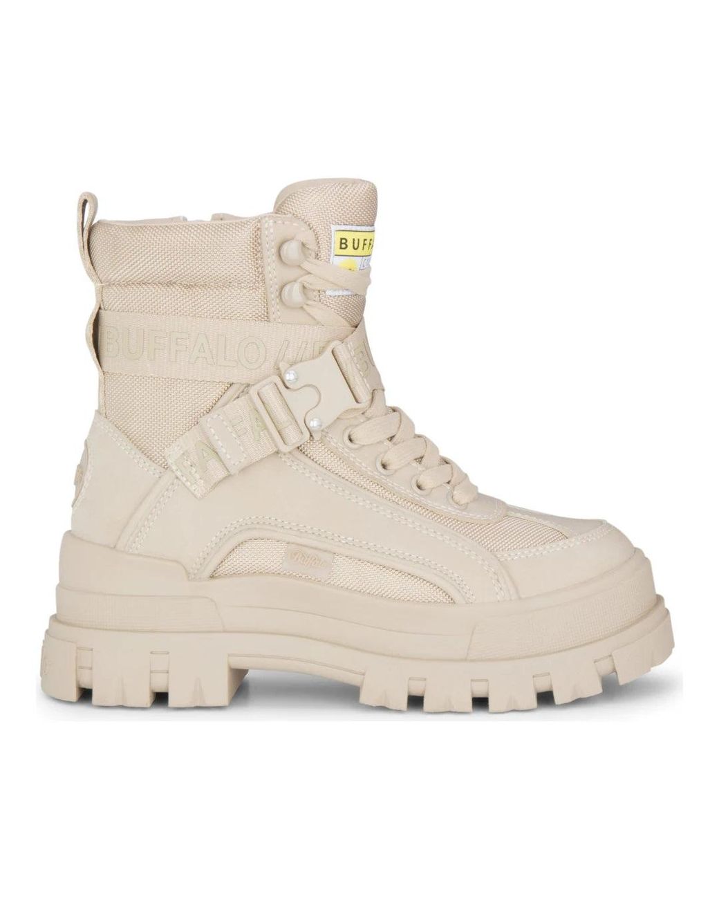 Buffalo Natural Chunky Platform High Ankle Combat Boots