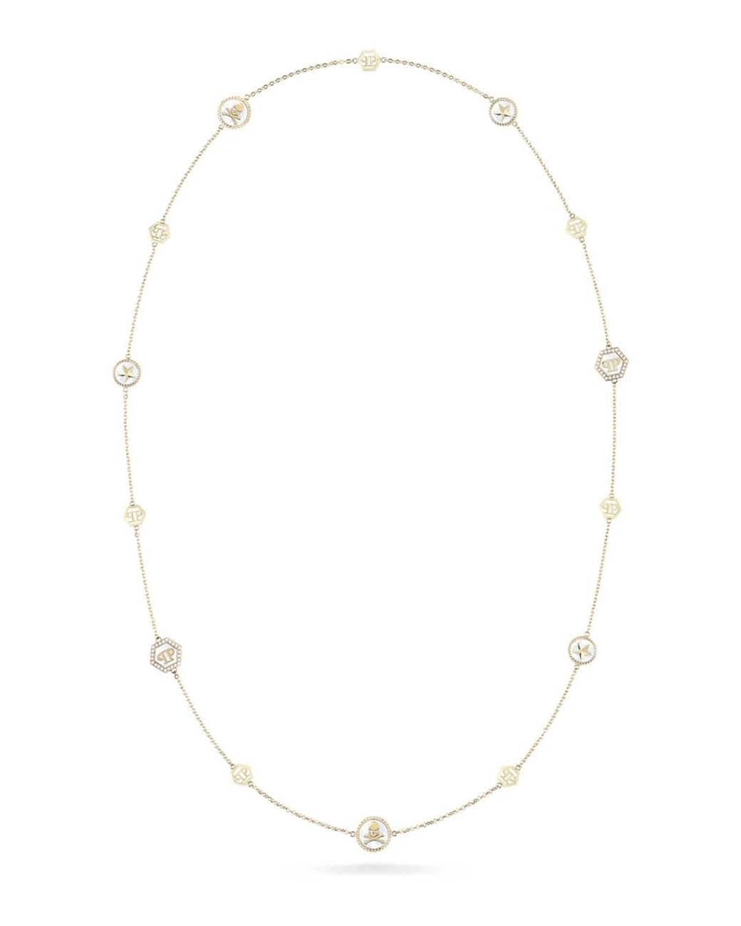 Chocker Wire Philipp Plein Mini Logo Crystal Cable Chain Necklace in White | Lyst