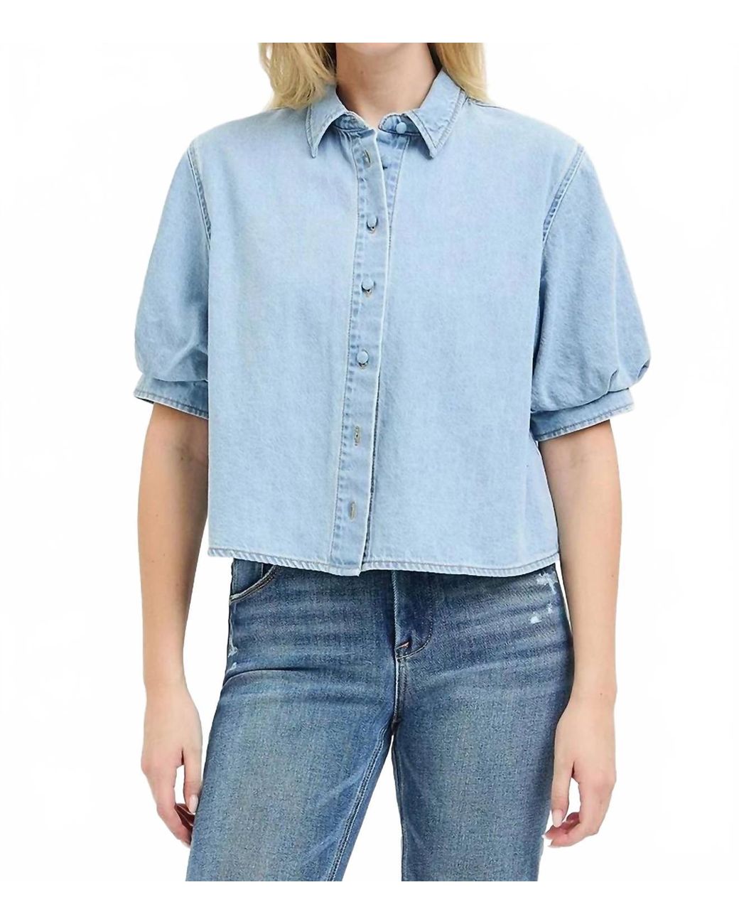 Risen Blue Denim Puff Top
