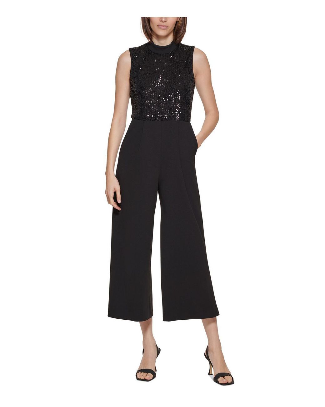 Calvin klein black sleeveless jumpsuit hotsell