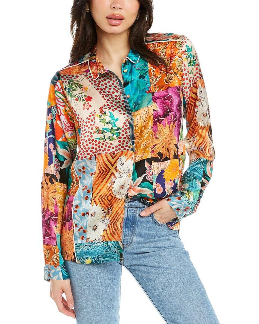 Johnny Was Grace Bailey Button-up Silk Blouse | Lyst