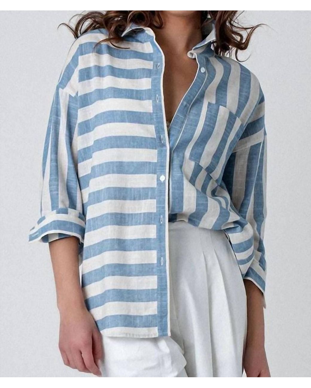 Trend:Notes Blue Striped Oversized Button Down Shirt