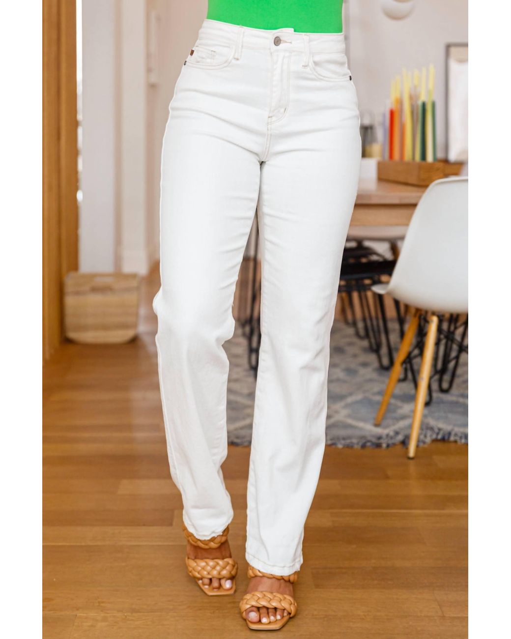 Judy Blue Diana Straight Leg Jeans in White | Lyst