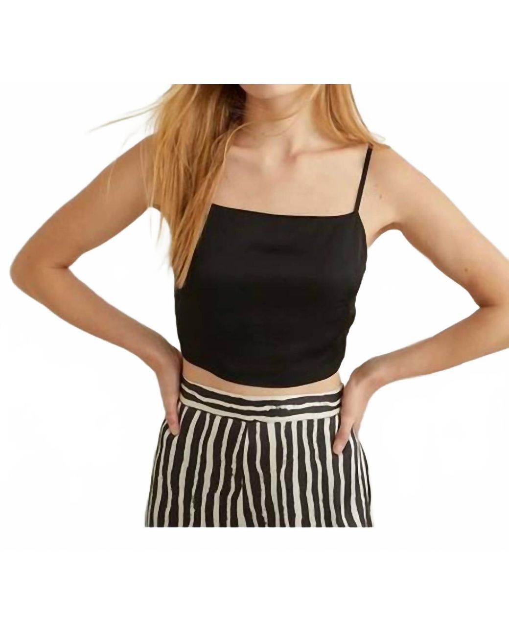 Yerse Black Double Satin Top
