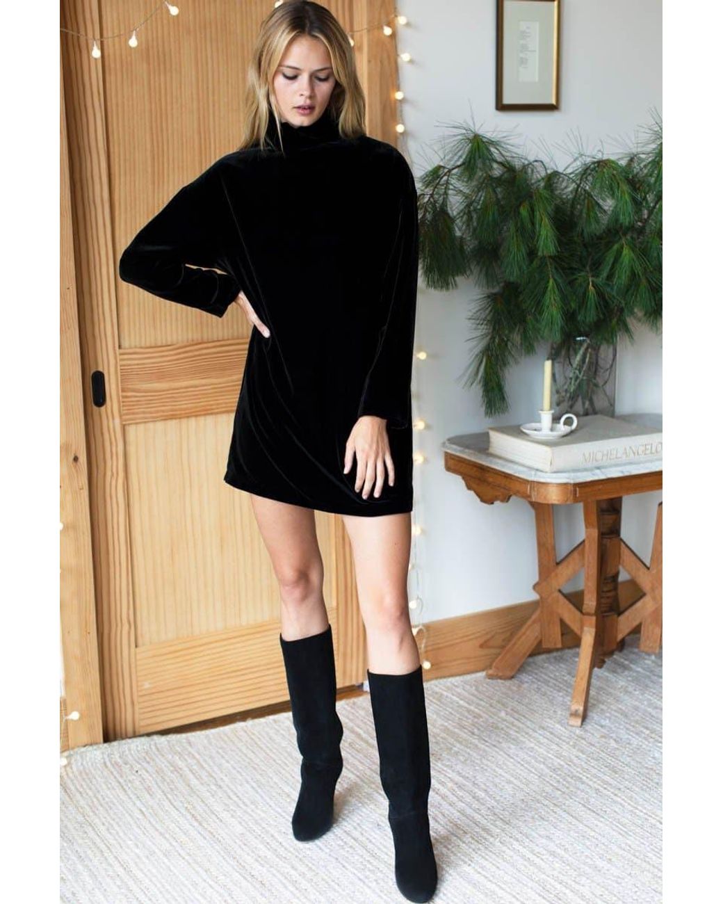 Emerson Fry Velvet Edie Dress in Black 
