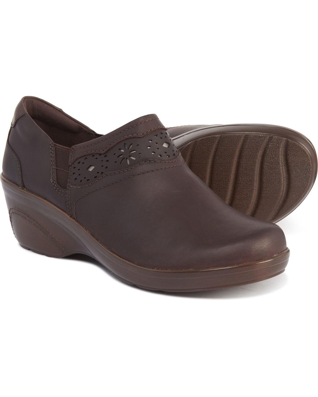 Clarks Dark Brown Marion Helen Cut-out detail Slip-on Wedge Shoes NEW
