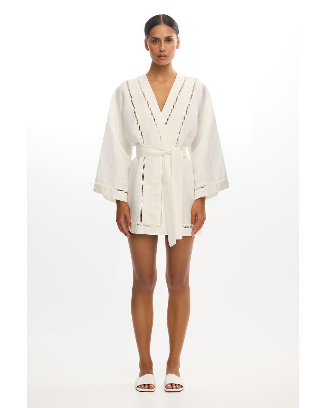chinese dress ladies Hexborn Linen-Blend Baba Yaga Embroidered Long Sleeve Mini Dress  Disturbia