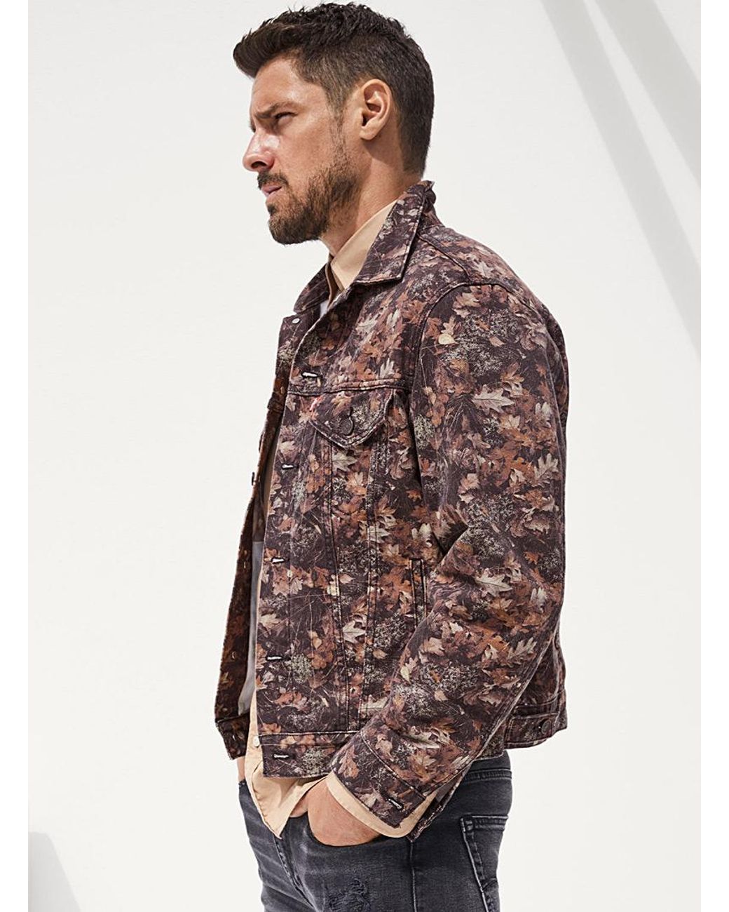 Levi's Leaf Camo Trucker Jean Jacket in Brown for Men | Lyst