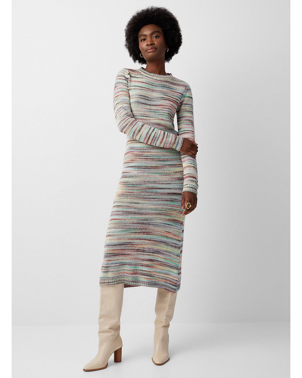 FRNCH Refreshing Stripes Knit Maxi Dress in White | Lyst Canada