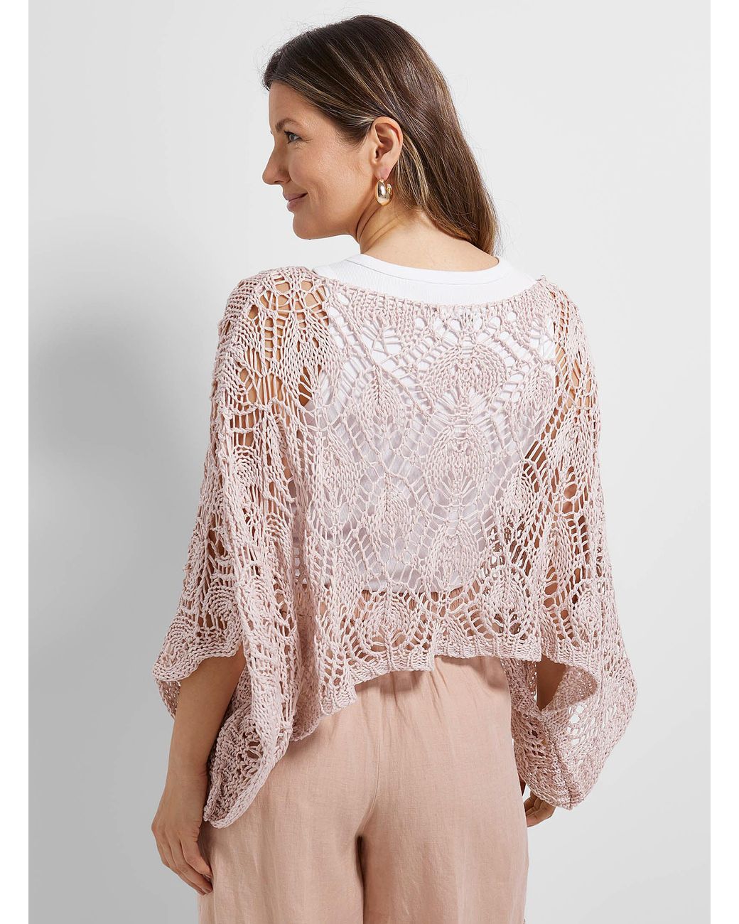 Contemporaine Openwork Cropped Poncho Sweater in Pink Lyst