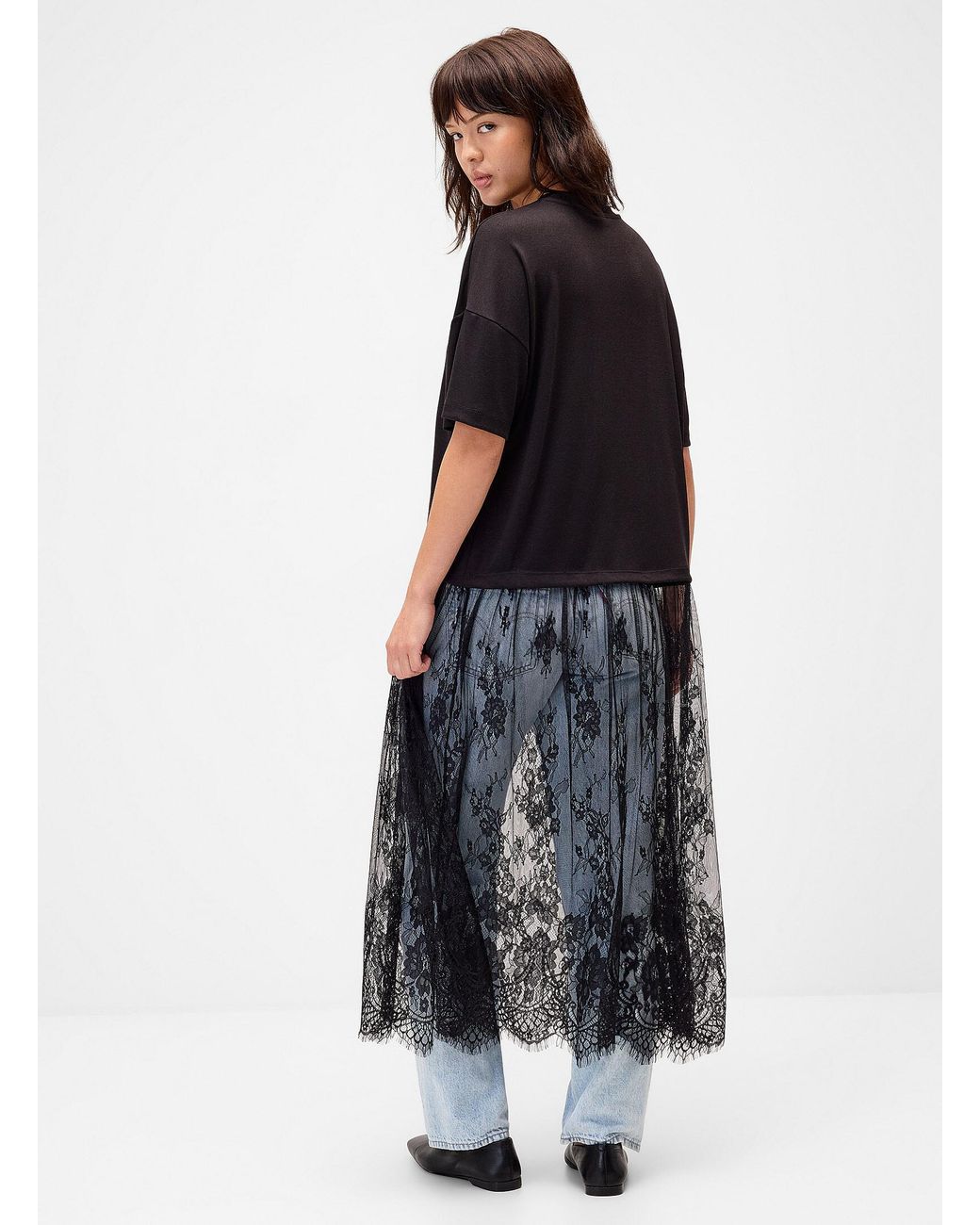 ONLY Black Long Lace Insert T