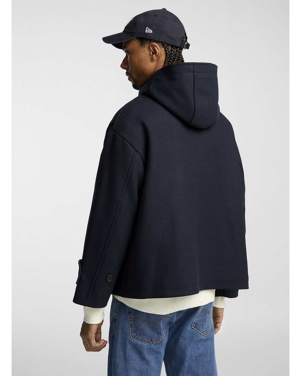 [PLACE STUDIO] HOODED CROP DUFFLE COAT JACKET★韓国人気 HOODED WOOL DUFFLE COAT - DARK GREY