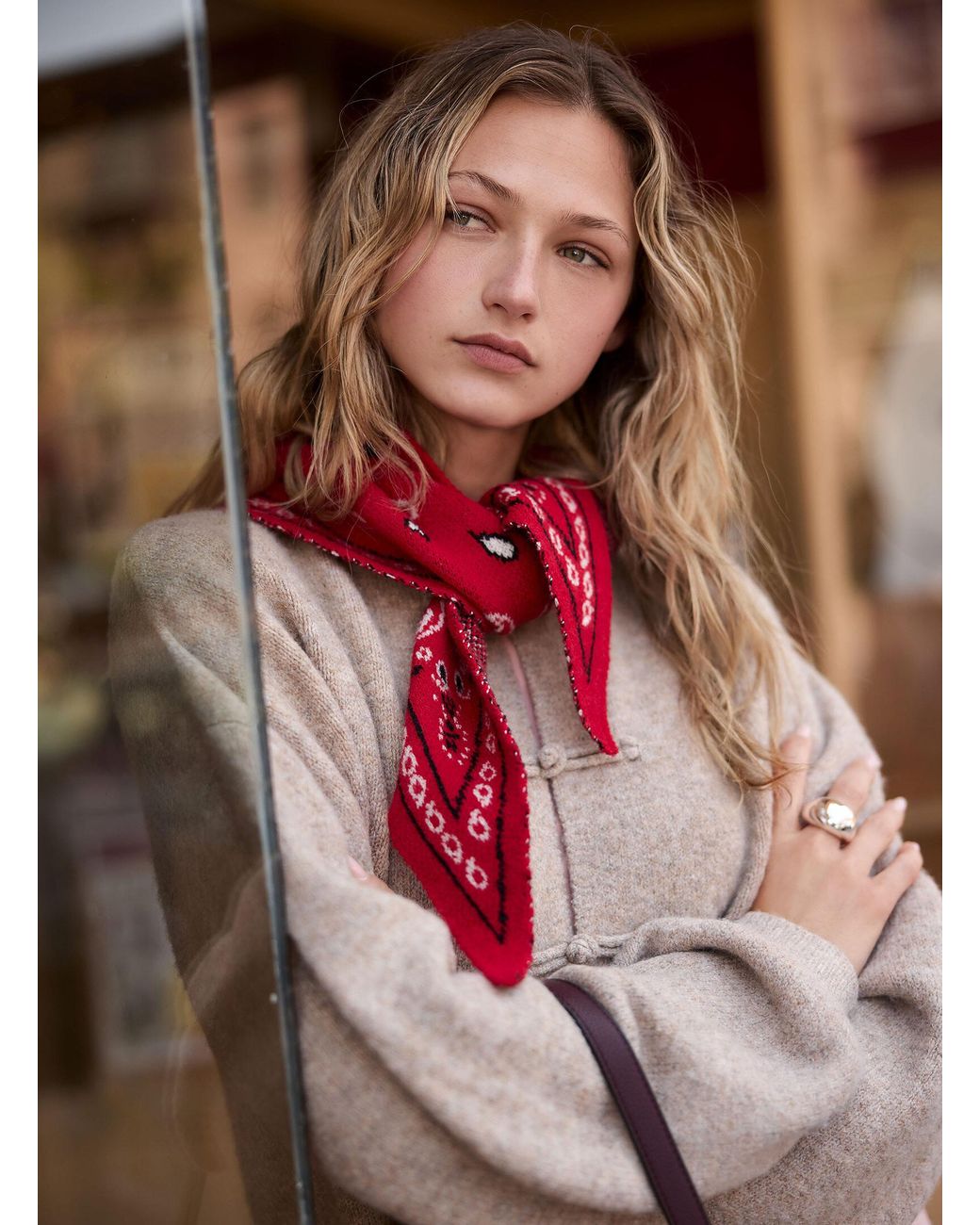 Simon's Red Paisley Jacquard Triangular Scarf