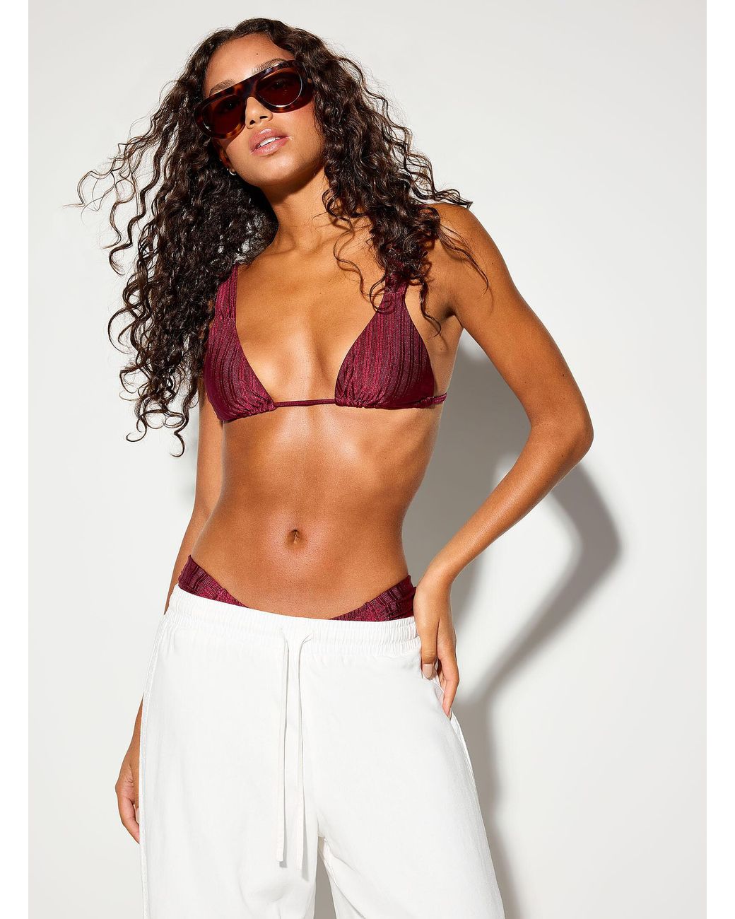 Rhythm White Pacific Raspberry Shiny Ribbed Triangle Top