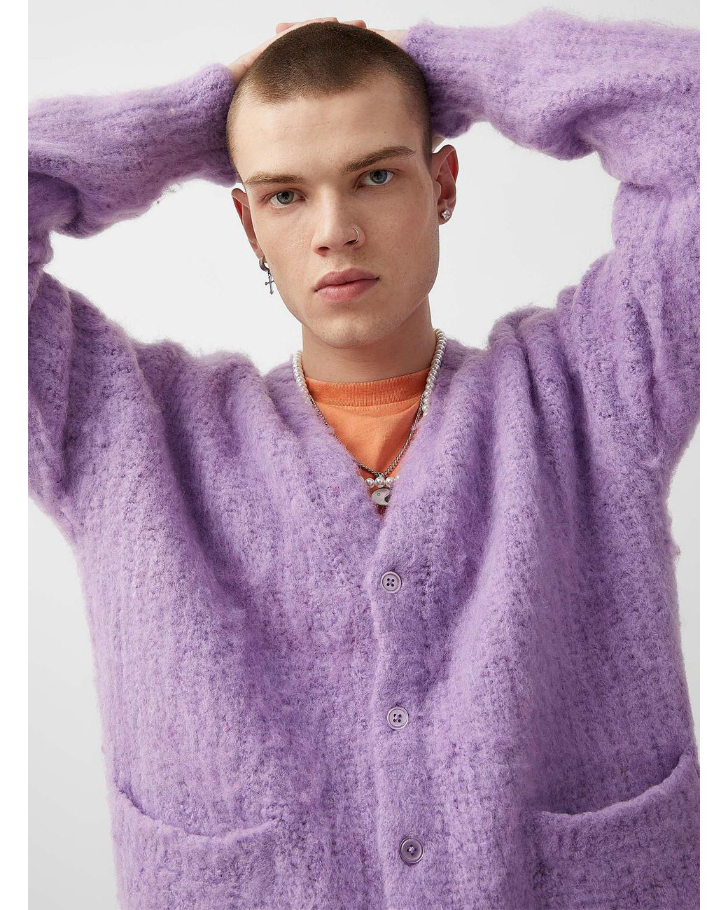 Obey Lilac Fuzzy Cardigan in Purple for Men | Lyst