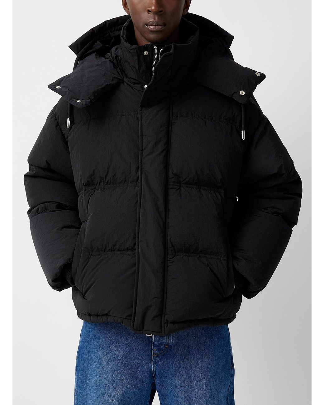 Ami Paris Plain Hooded Puffer Jacket in Black for Men | Lyst