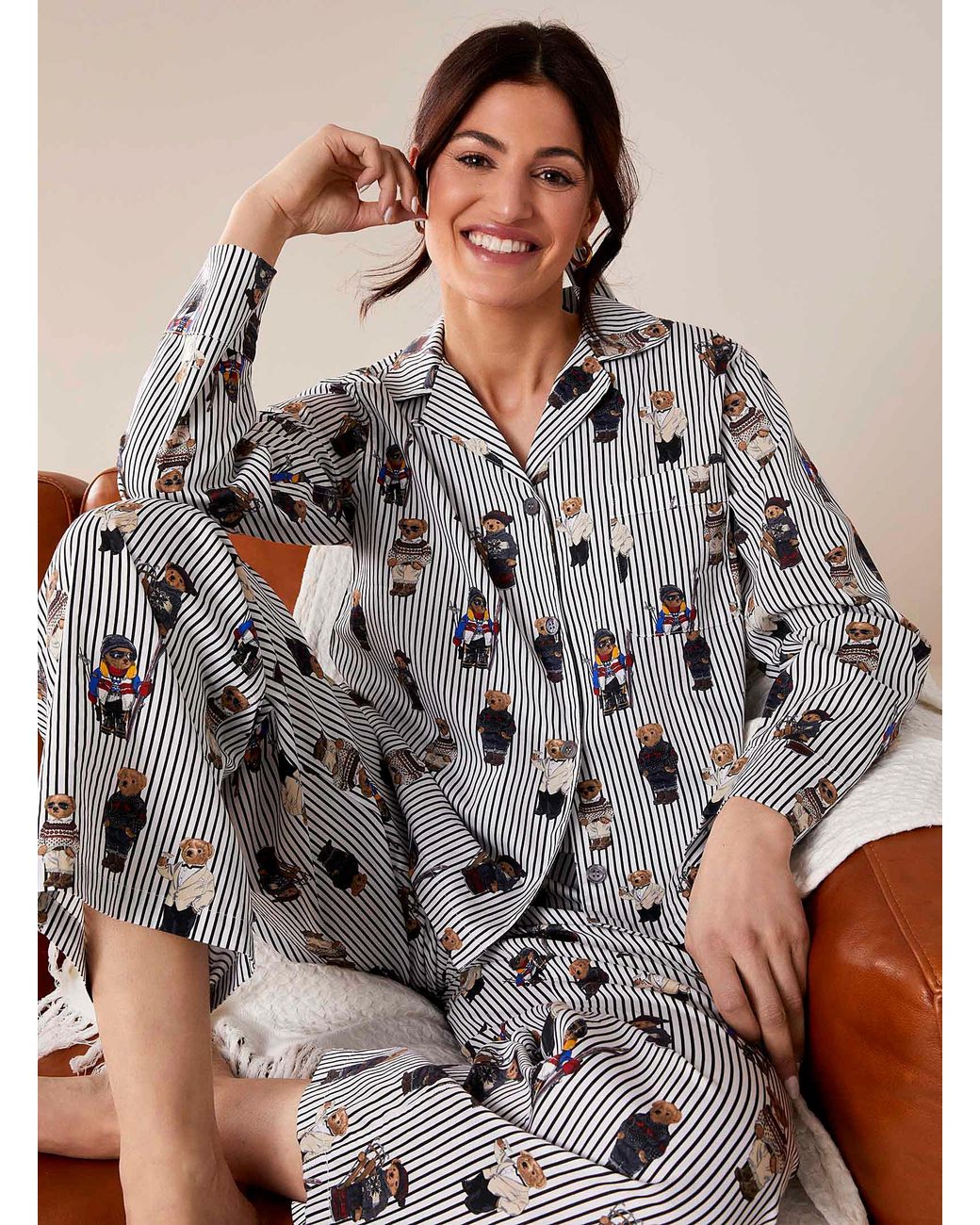 Polo Ralph Lauren Madison Bear Striped Pyjama Set in Brown