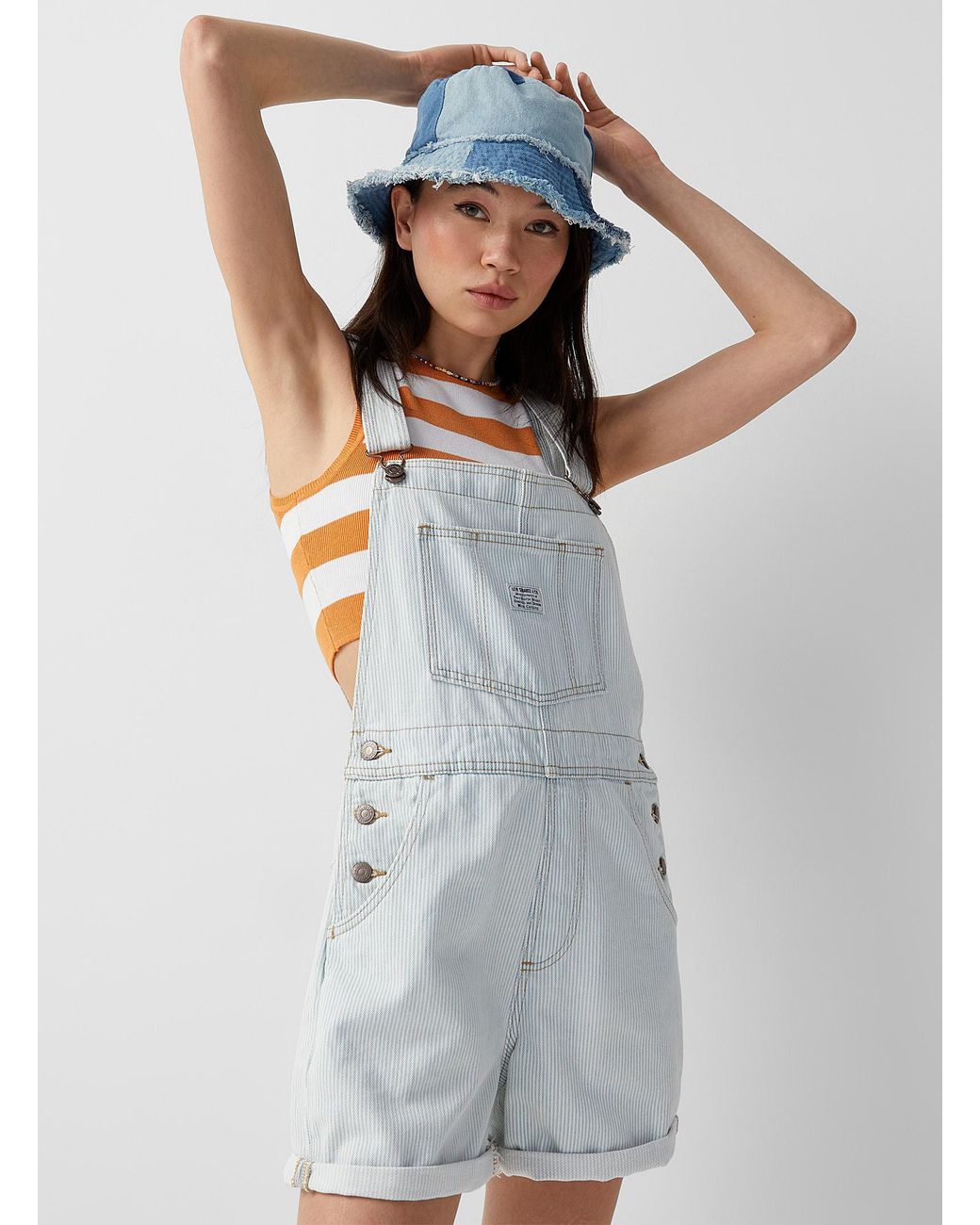 Levi's Striped Denim Overall in Blue | Lyst