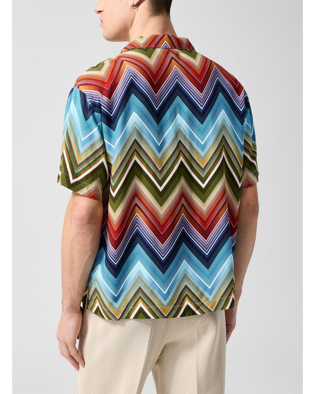 Missoni Blue Colourful Zigzag Pattern Cabana Shirt for men