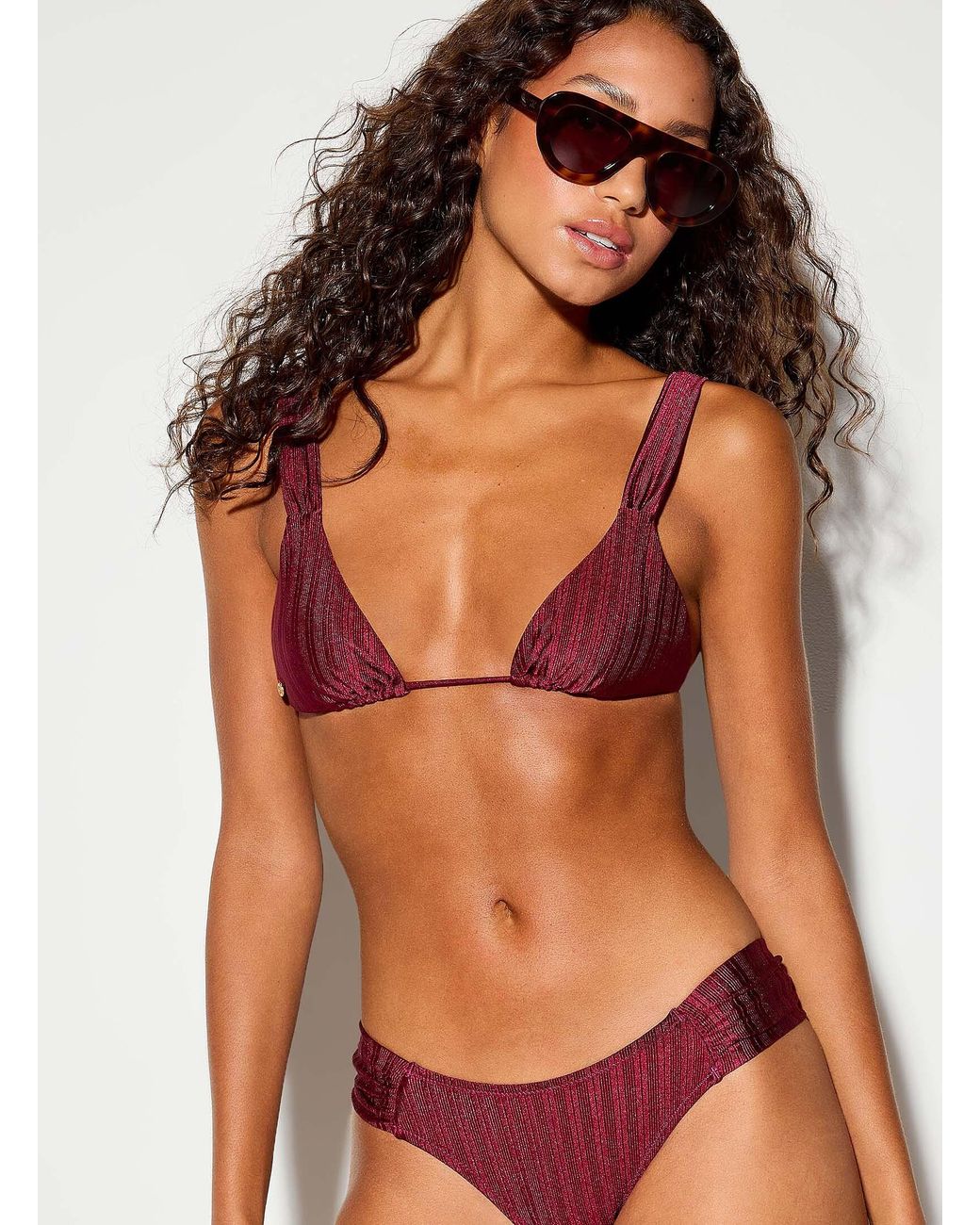 Rhythm White Pacific Raspberry Shiny Ribbed Triangle Top