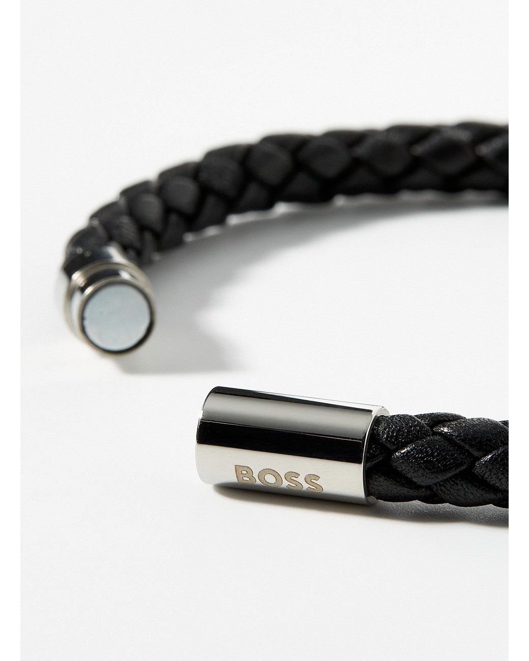 BOSS by HUGO BOSS Magnetic Braided Leather Bracelet in Black for Men | Lyst