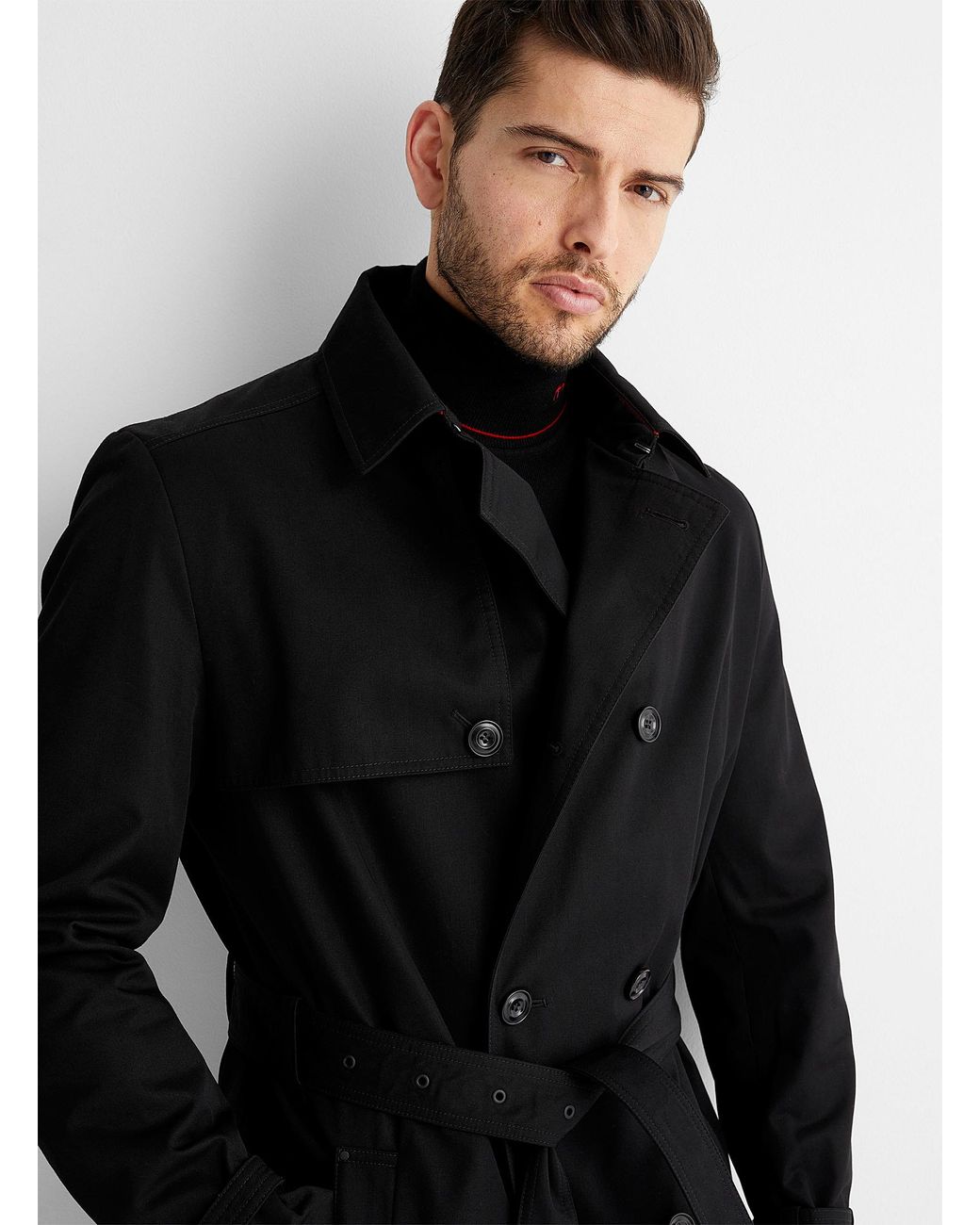 HUGO Maluks Belted Trench Coat in Black for Men | Lyst