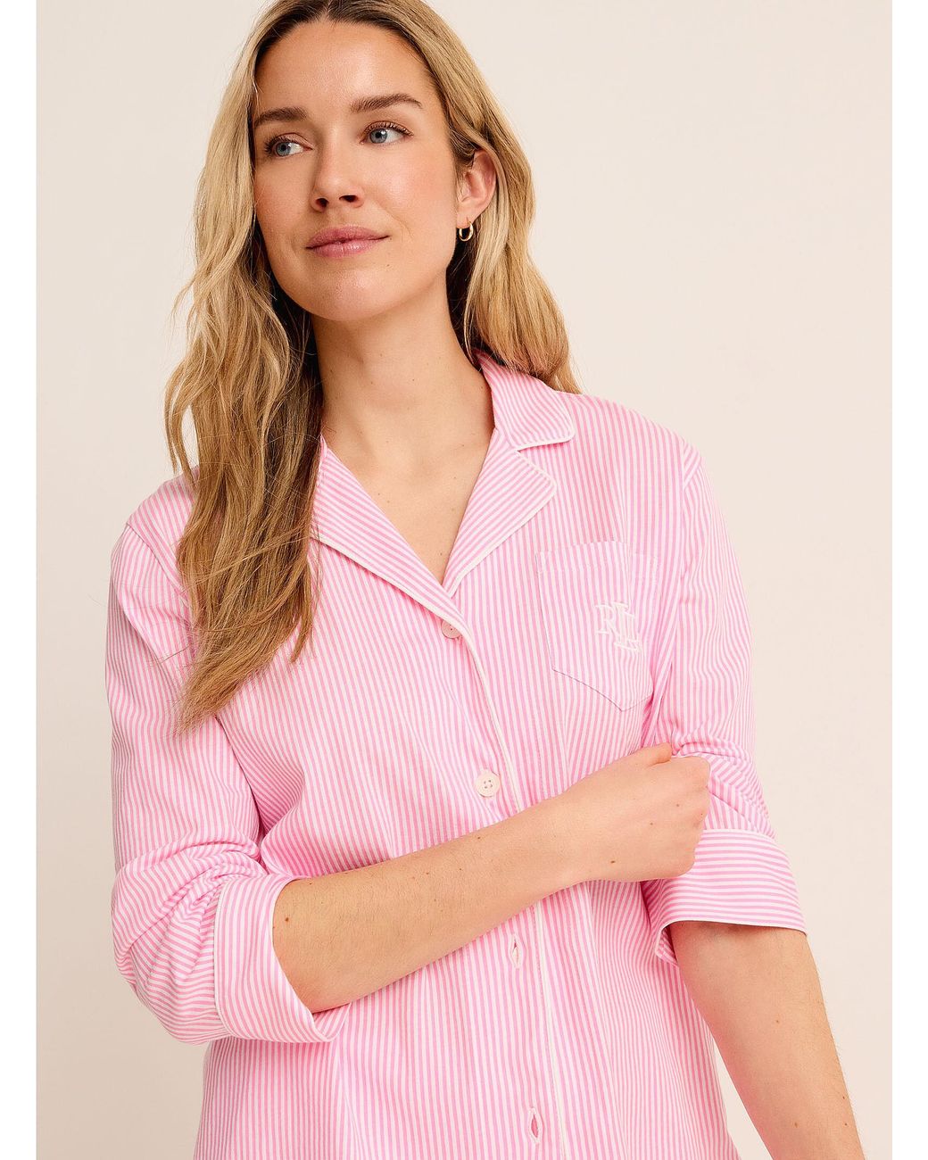 Ralph Lauren Pink Delicate Pattern Piped Pyjama Set