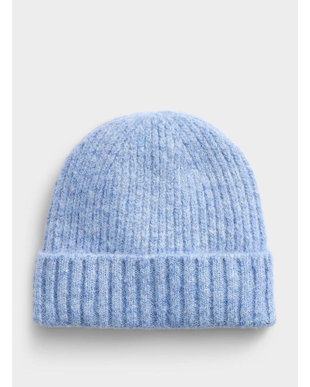ONLY Blue Solid Fuzzy Ribbed Tuque