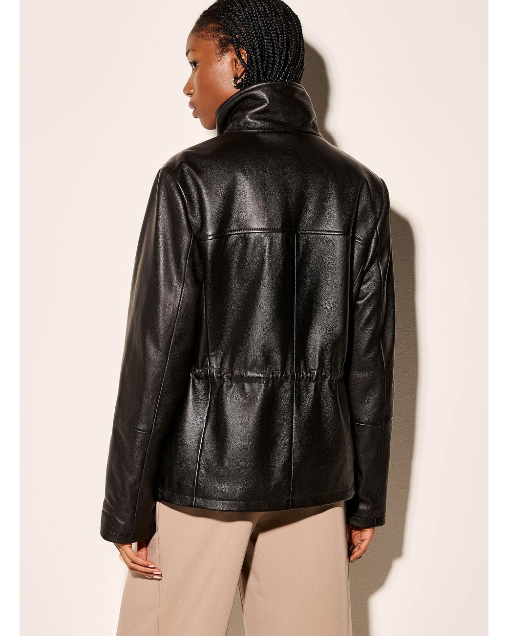 Lamarque Black Jules Stand Collar Leather Jacket