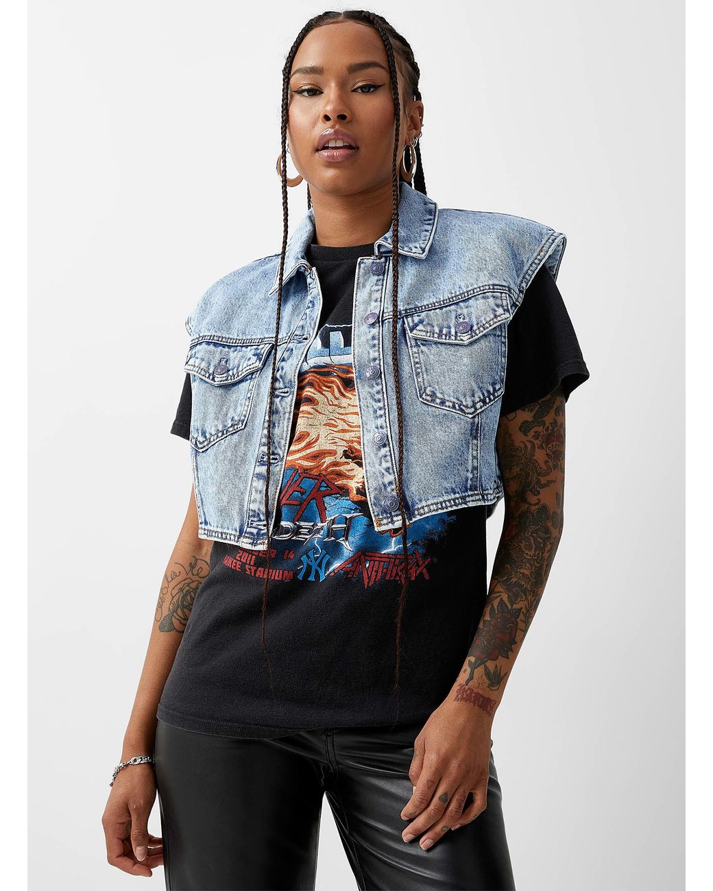 ONLY Faded Denim Shoulder Pad Jacket in 