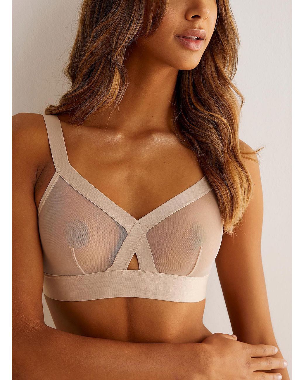 DKNY Sheer Mesh Triangle Bralette in Natural