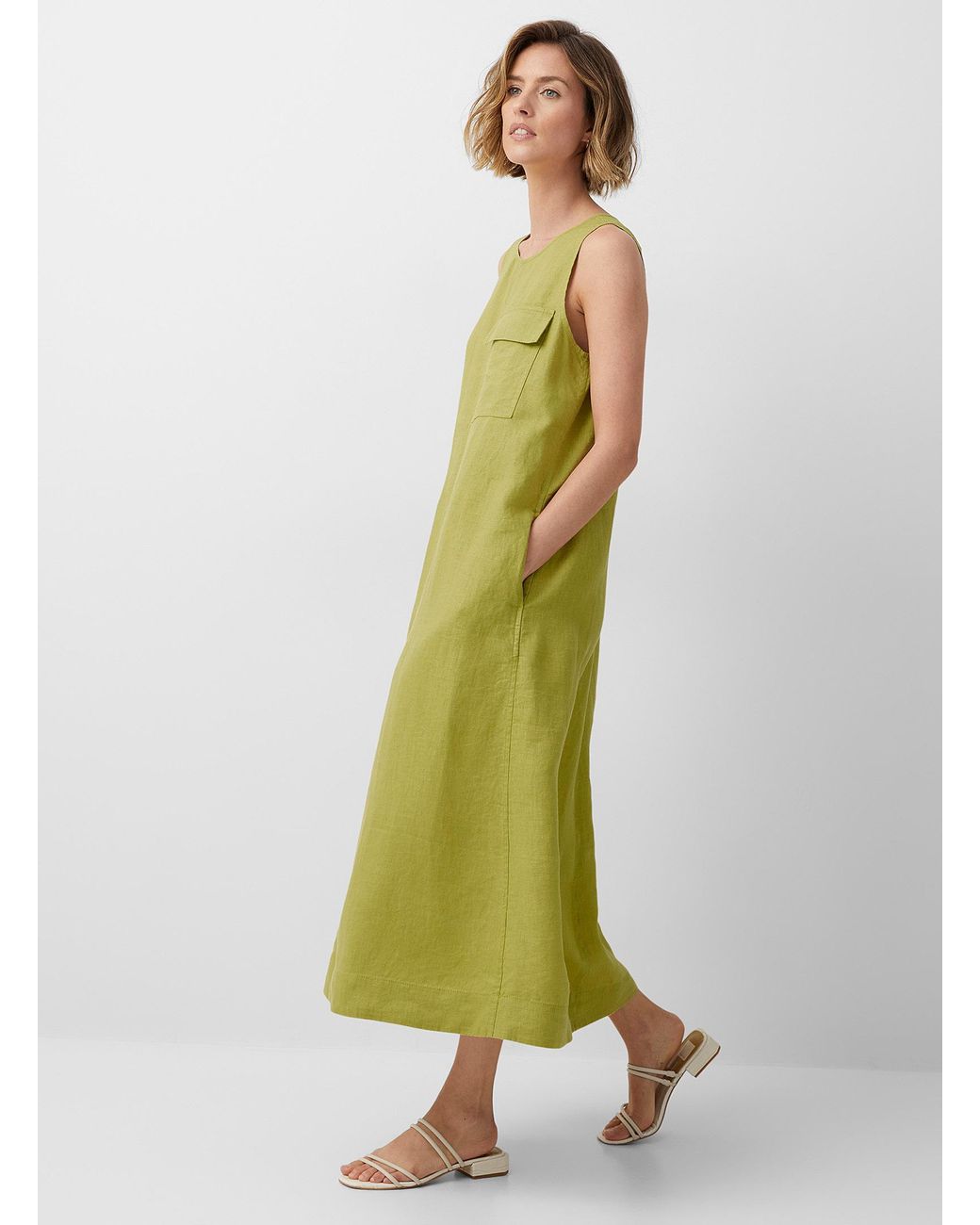 Organic linen shirt-collar dress, Contemporaine