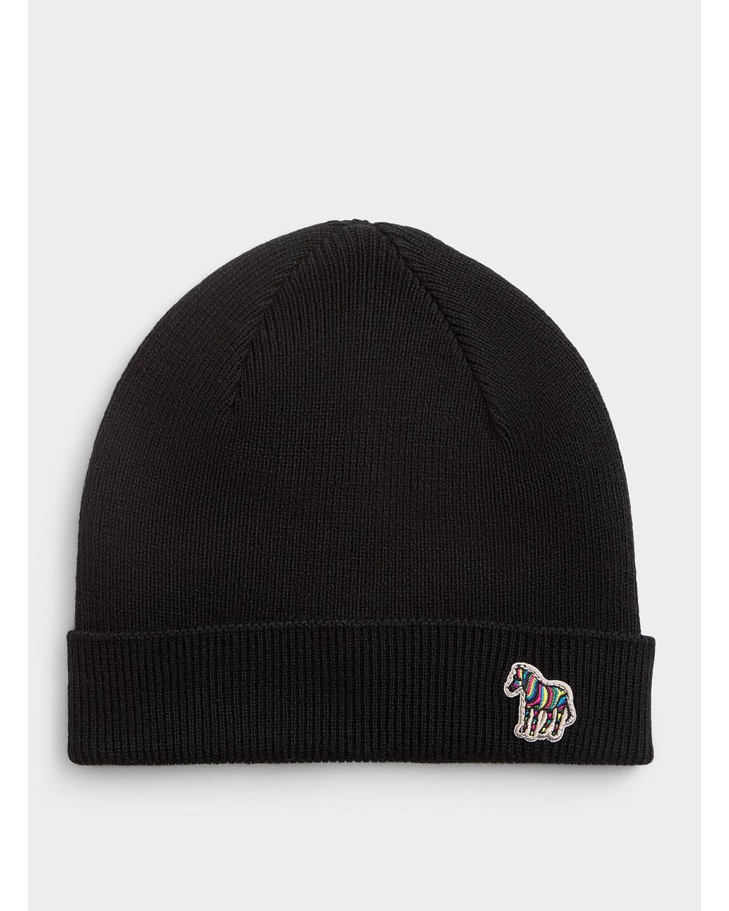 Paul Smith Black Zebra Patch Pure Wool Tuque for men