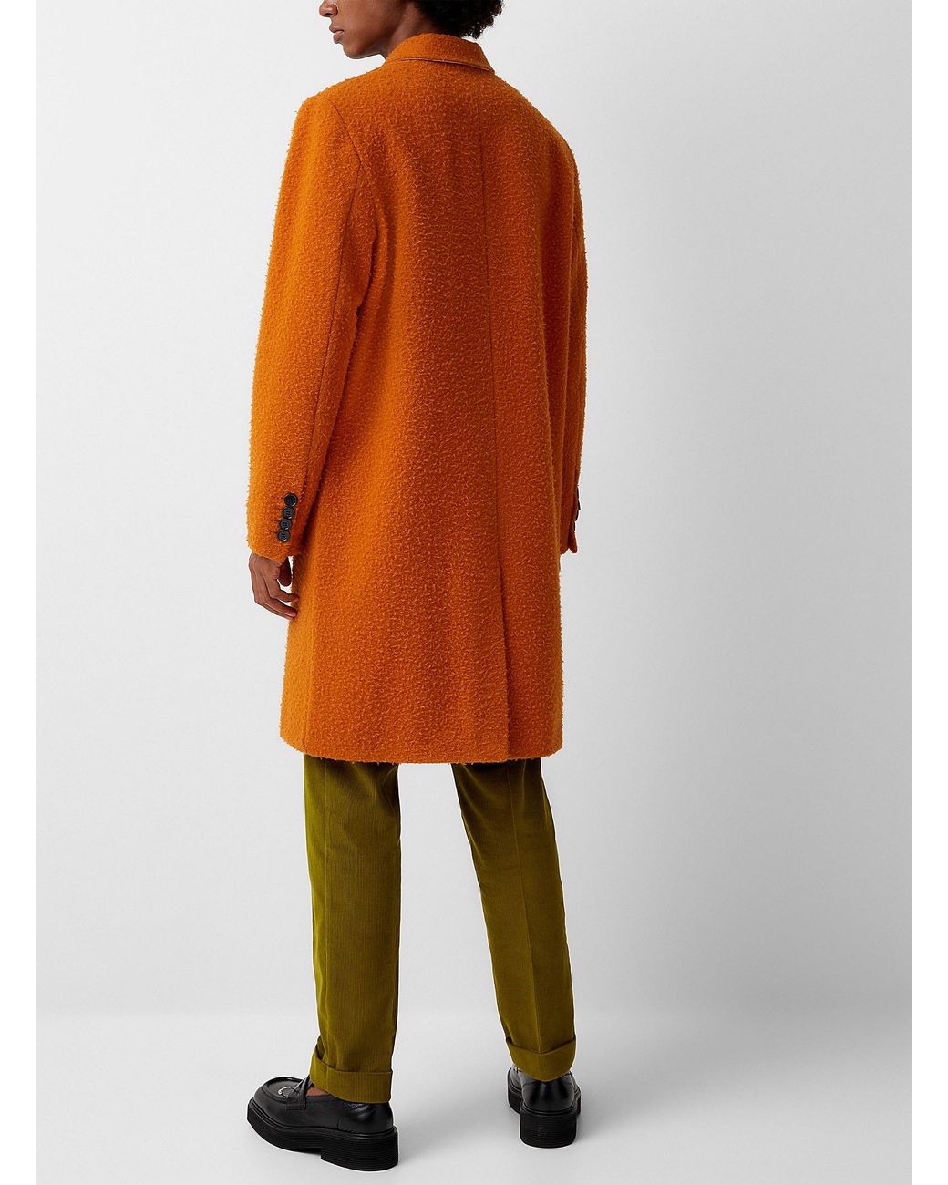Orange wool top coat mens