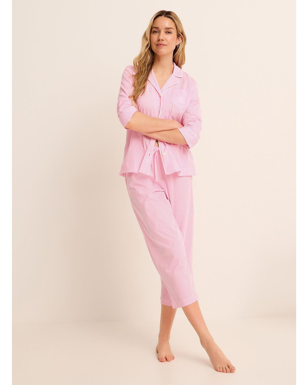 Ralph Lauren Pink Delicate Pattern Piped Pyjama Set