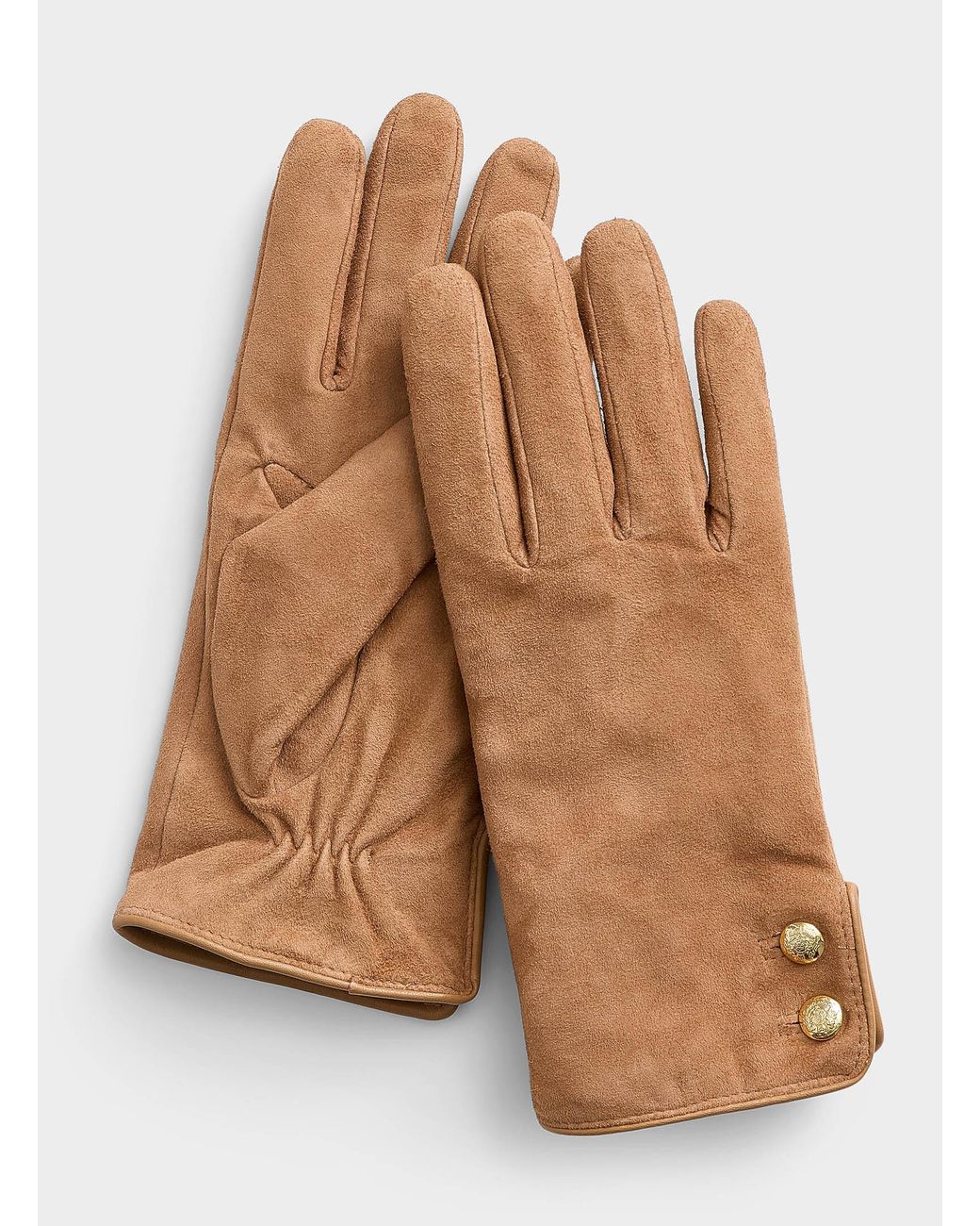 Ralph Lauren Brown Buttoned Suede Gloves