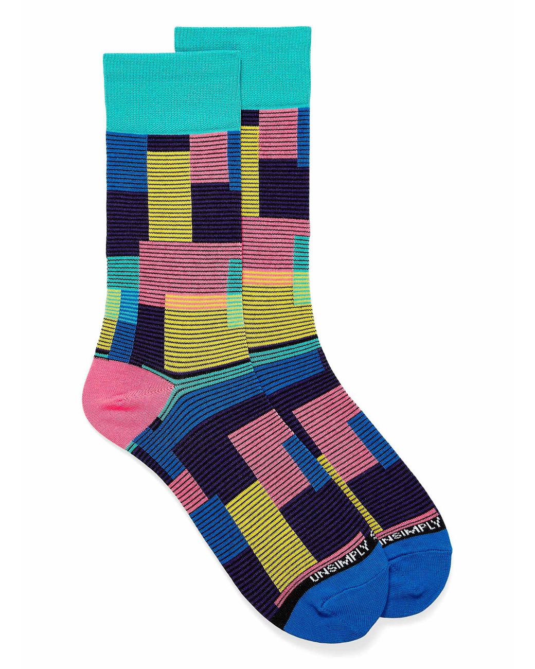 Unsimply Stitched Cotton Colourful Check Patchwork Socks in Patterned ...