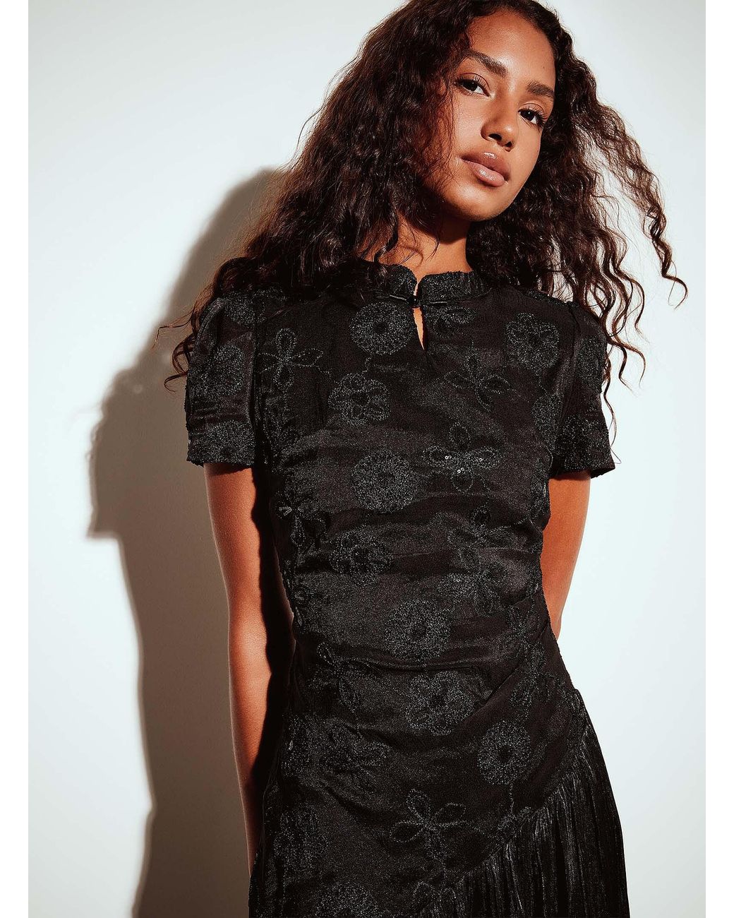 Twik Black Embroidered Flower Buttoned