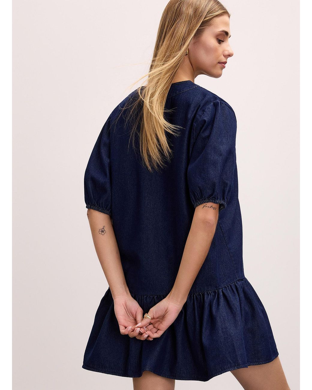 Icône Blue Dark Indigo Denim Ruffled Minidress