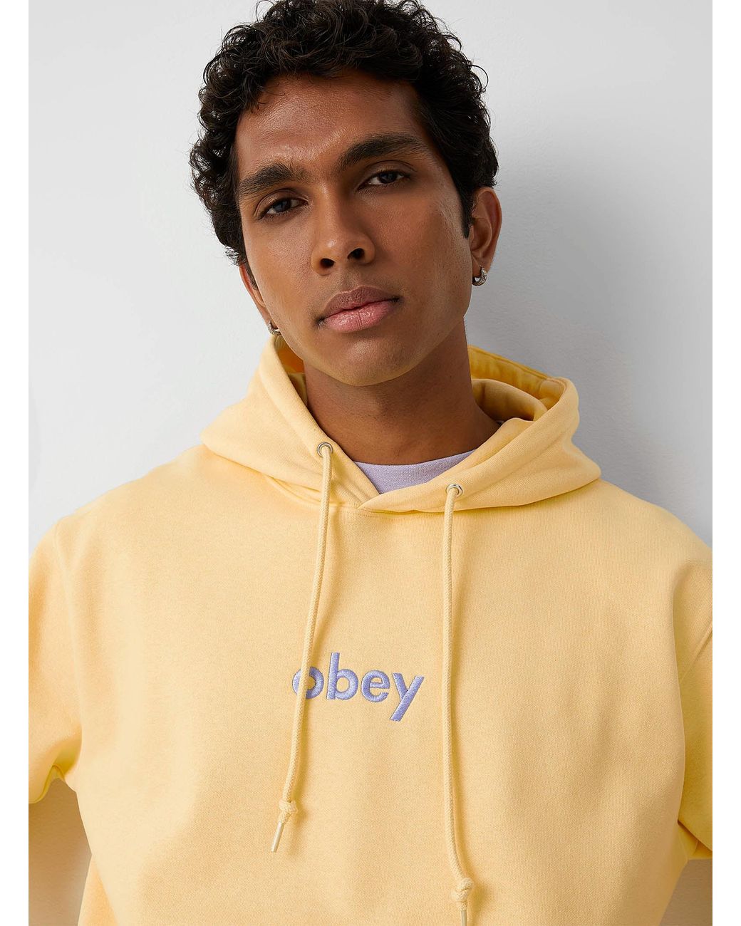 Obey Logo Butter Yellow Hoodie for Men | Lyst