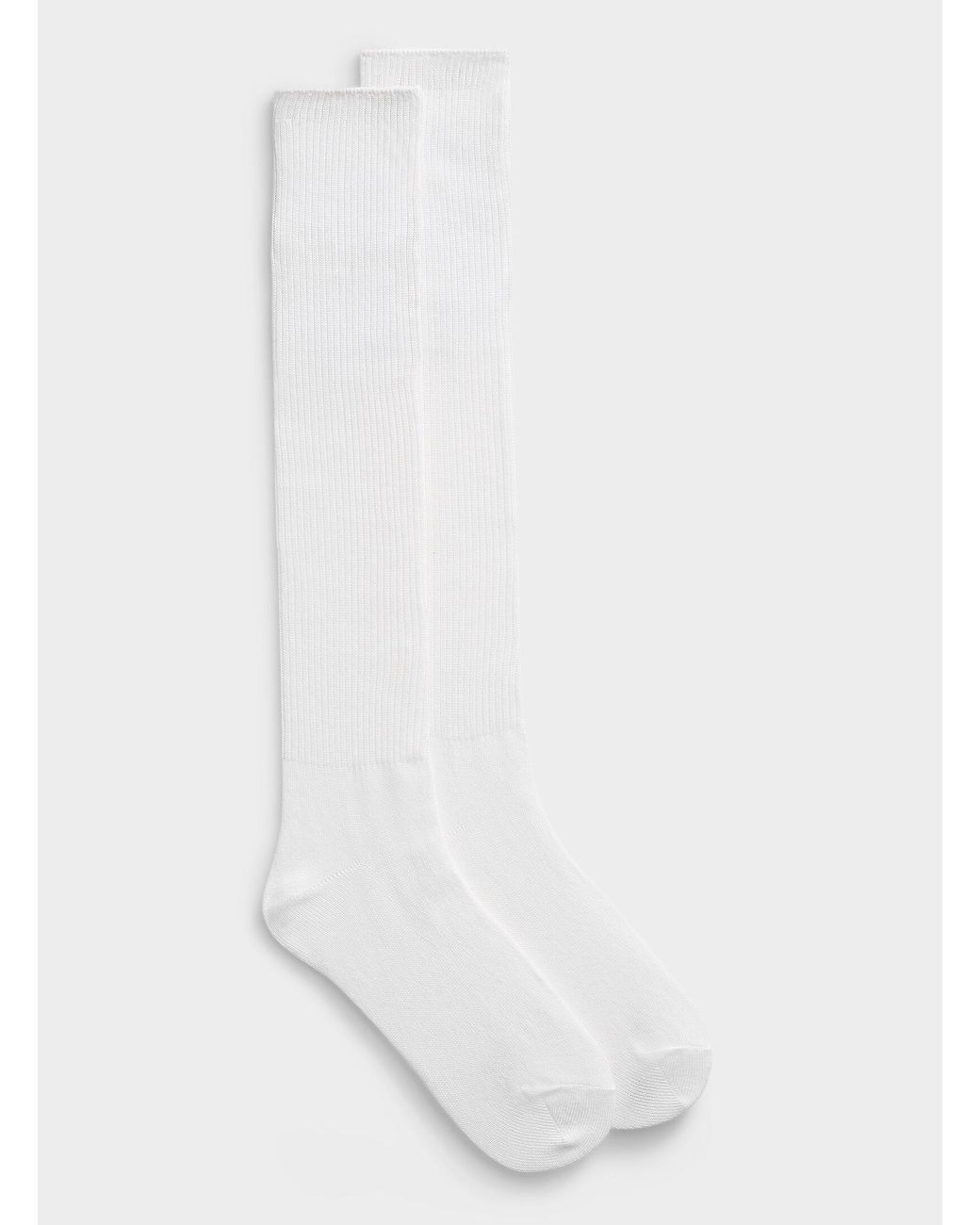 Simon's White Solid Ribbed Knee