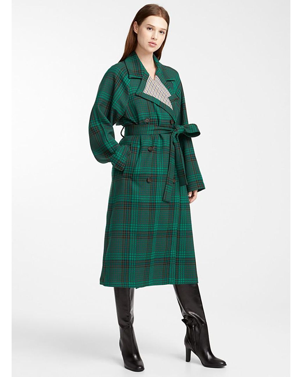 See By Chloé Double-breasted Plaid Trench Coat in Green | Lyst