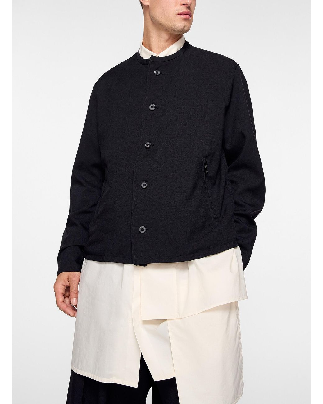Y-3 Blue Double Button Placket Collarless Jacket (men, Black, Large) for men