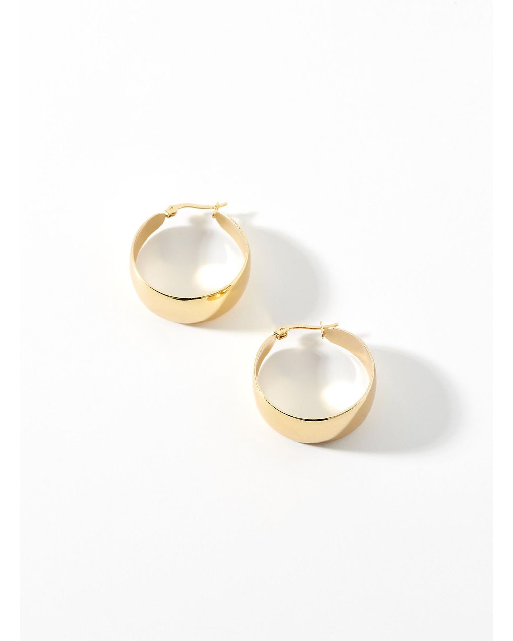 Simon's White Large Flat Golden Hoops