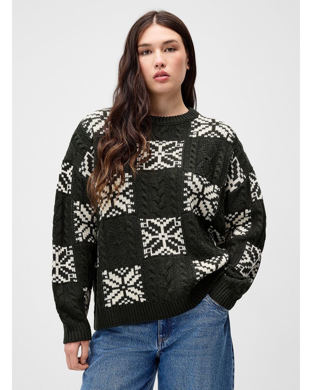 Twik Black Winter Checkered Pattern Sweater
